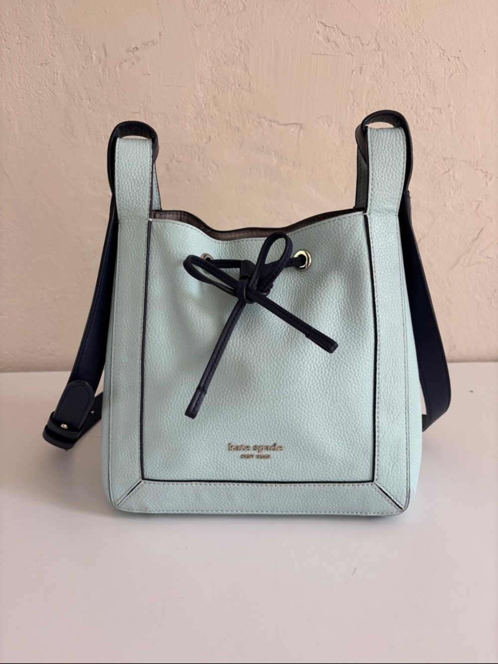 kate spade Mint and Black‎ Leather Drawstring Shoulder Bag